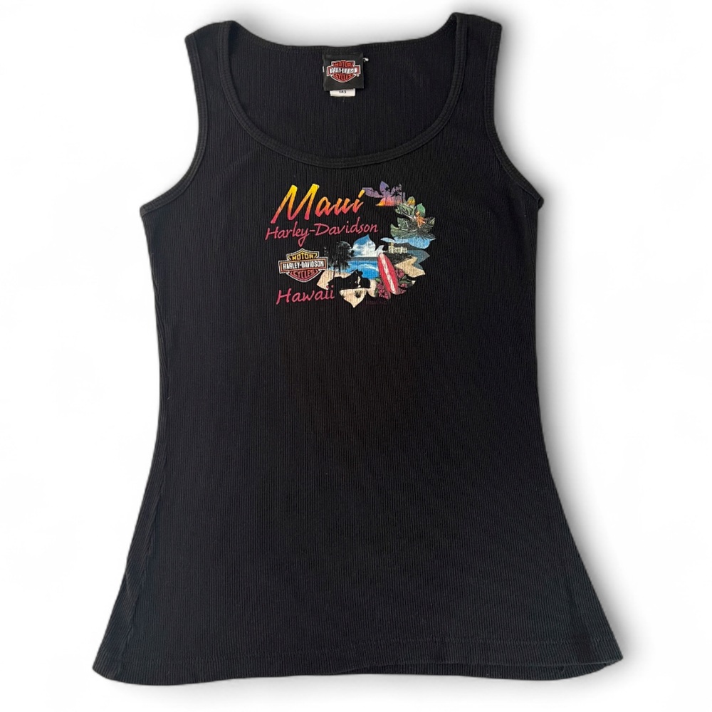 Harley Davidson Vintage Y2K Ribbed Tank Top Womens Med Black 2007 Glitter Logo